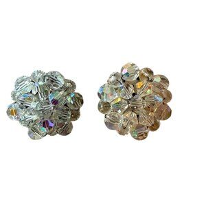Vintage Aurora Borealis Crystal Cluster Clip-On Earrings